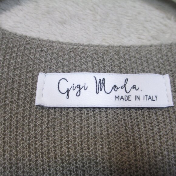 Gigi Moda Knit Cardigan Womens Large Taupe Modal 3/4 Sleeve Italy Minimalist - Picture 4 of 5